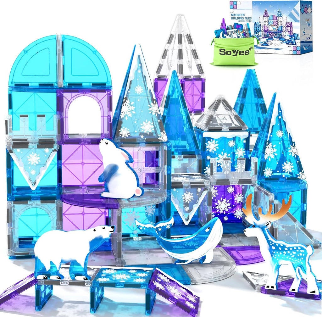 Magworld® Magnetic Tiles Arctic Animals Frozen Toys for Girls Age 3-4 4-7 Toddler Kids Toys Magnetic Blocks Building Set Kids Games STEM Toys for Girls and Boys Ages 3 +