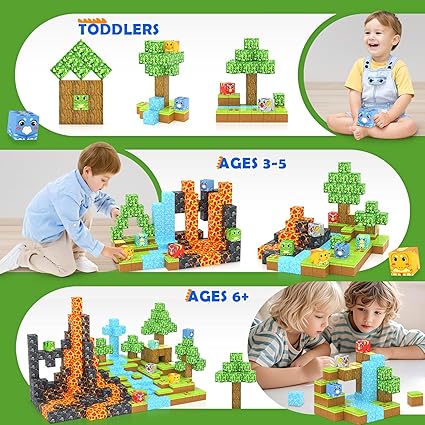 Magnet-Bausteine Dinosaurier-Set Mit Vulkan | STEM Spielzeug Ab 3 Jahre | Kreatives Lernspielzeug
