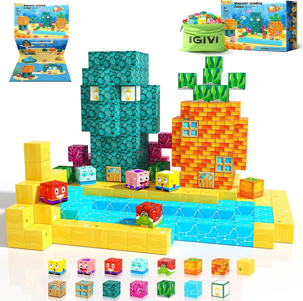 IGIVI Magnetic Blocks - Build Mine Magnet World Ocean Set, STEM Building Toys for Kids Ages 3-5 5-7 6-8, Classroom Must Haves Toddler Toys, Mine Magworld Craft Toys for Boys & Girls, Kids Game Gifts
