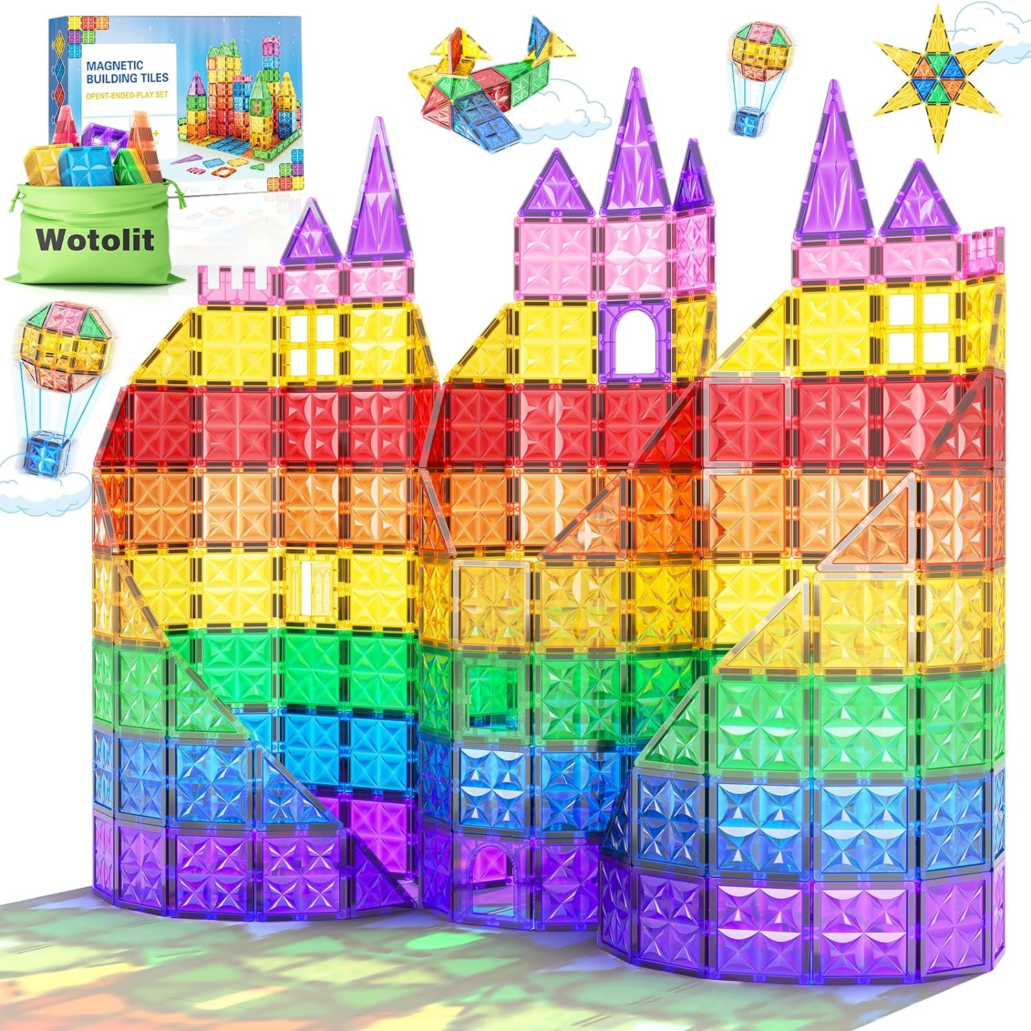 Magnetic Tiles Kids Toys STEM Magnet Toys for Toddler Magnetic Blocks ...