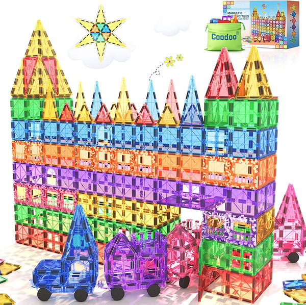 100PCS Magnetic Tiles STEM Building Toys Set with 2 Cars, Sensory Stacking Magnetic Blocks for Toddlers & Kids, Ideal for Preschool Montessori Toys Christmas Birthday Gifts for Boys & Girls Ages 3+