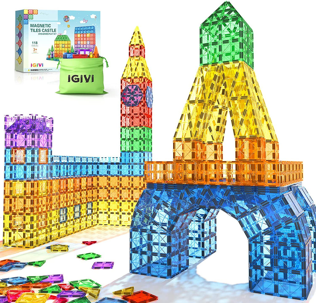 118-piece Magnetic Tiles Set, Building Blocks, Montessori STEM Educational Toys