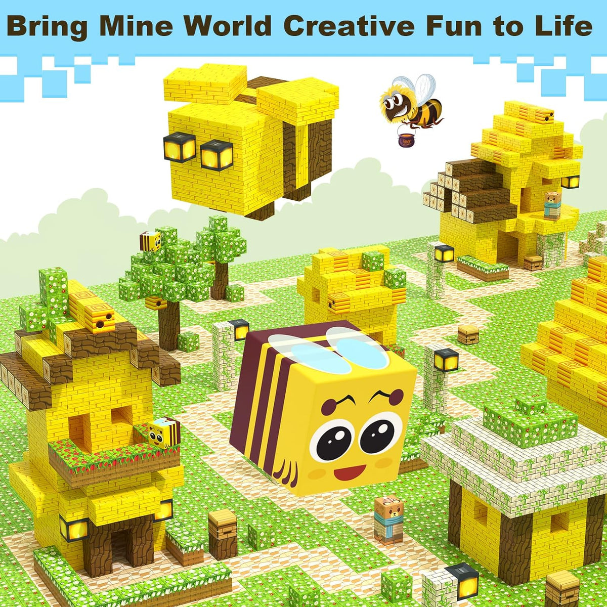 Magnetic Blocks Bee Cottage Building Set Mine Magnet World® Kids Toys ...
