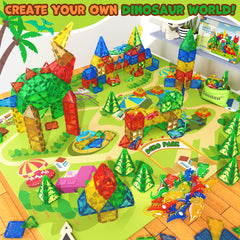 Magworld® Dinosaur Toys Magnetic Tiles Building Blocks Kids Toys - Dinosaur World STEM Magnet Toys for Toddlers Creative Construction Play for 3+ Year Old Boys Girls Ideal Preschool Learning Sensory Toys