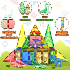 Magworld® Dinosaur Toys Magnetic Tiles Building Blocks Kids Toys - Dinosaur World STEM Magnet Toys for Toddlers Creative Construction Play for 3+ Year Old Boys Girls Ideal Preschool Learning Sensory Toys