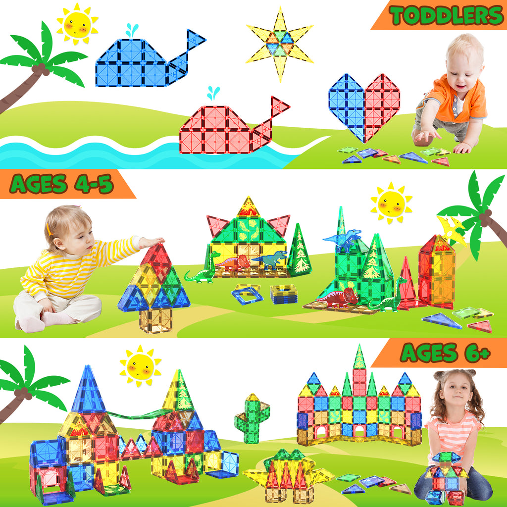 Magworld® Dinosaur Toys Magnetic Tiles Building Blocks Kids Toys - Dinosaur World STEM Magnet Toys for Toddlers Creative Construction Play for 3+ Year Old Boys Girls Ideal Preschool Learning Sensory Toys