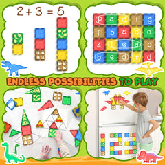 Magworld® Dinosaur Toys Magnetic Tiles Building Blocks Kids Toys - Dinosaur World STEM Magnet Toys for Toddlers Creative Construction Play for 3+ Year Old Boys Girls Ideal Preschool Learning Sensory Toys