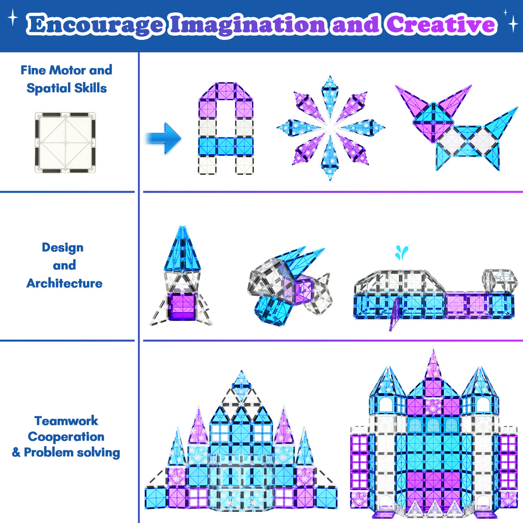 Magnetic Tiles Clear Blue & Purple with Wintry Prints Toys for