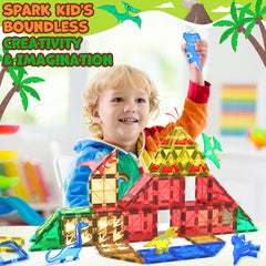 Magworld® Dinosaur Toys Magnetic Tiles Building Blocks Kids Toys - Dinosaur World STEM Magnet Toys for Toddlers Creative Construction Play for 3+ Year Old Boys Girls Ideal Preschool Learning Sensory Toys