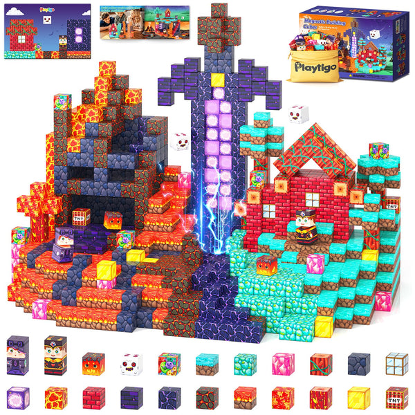 154PCS Magnetic Blocks Mine Magnet World Block Cubes Toy with Magnet Board for Kids Ages 4-8, Magnetic Tiles Kids Sensory Birthday Gifts Game Toys for Boys & Girls Ages 3+