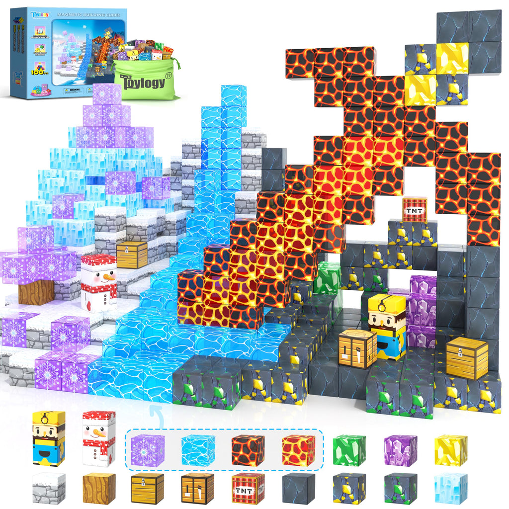 100PCS Large Magnetic Blocks-Build Mine Magnet World Ice Mine Sword Toddlers Toys for Kids Magnet Transparent Building Blocks Sensory Learning Toys for Boys and Girls Ages 3 4 5 6 7 8-12 Birthday Gift
