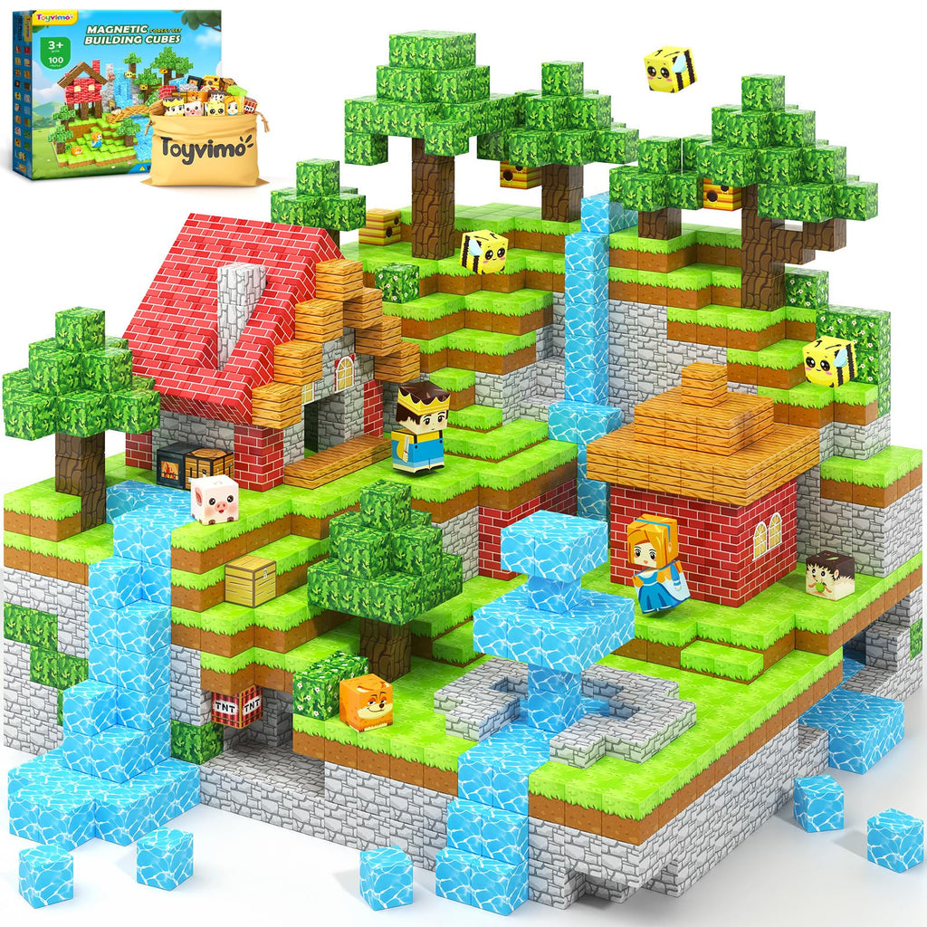 Magnetic Blocks 100PCS Compatible STEM Stacking Building Toys for Kids Ages 3+ Stream Magnets Creative Play 3 4 5 6 7 8 9 10 11 12 Year Old Boys Girls Birthday Gifts