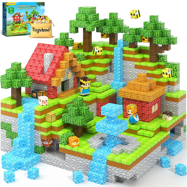 Magnetic Blocks 100PCS Compatible STEM Stacking Building Toys for Kids Ages 3+ Stream Magnets Creative Play 3 4 5 6 7 8 9 10 11 12 Year Old Boys Girls Birthday Gifts
