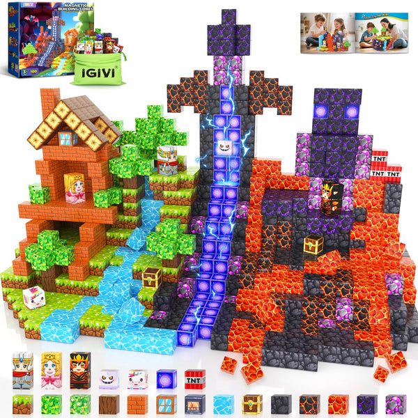Magnetic Blocks - Build Mine 3D Magworld Forest Lava Set, STEM Magnetic Building Blocks for Kids Ages 4-6 6-8 8-12, Educational Sensory Toys for Toddlers, Birthday Gifts for 3+ Years Old Boys & Girls