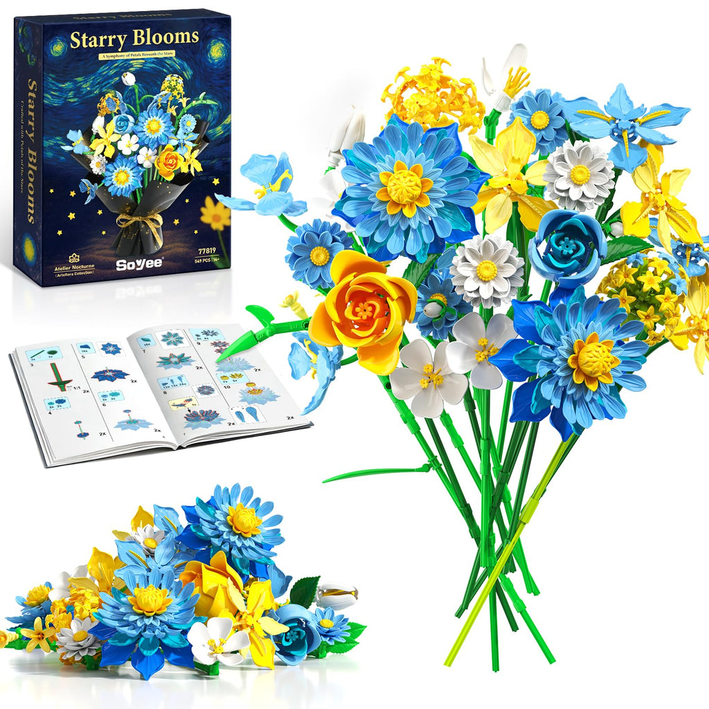Flowers Building Kit Botanical Collection Compatible with Lego Flowers Set, Gifts for Adult Girls & Women, Home and Office Decor Gift for Christmas Day, Valentines, Birthday
