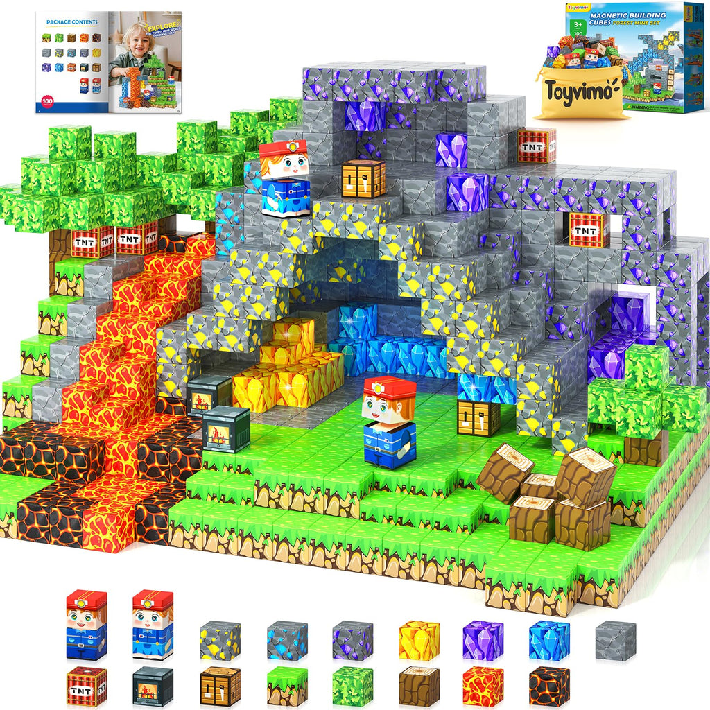 Magnetic Blocks 100PCS Kids Toys Magnetic Building Blocks Sensory Stem Boys Toys Ages 3-5 4-6 5-7 Classroom Must Haves 3 4 5 6 7 8 9 10 Year Old Boy Birthday Gifts