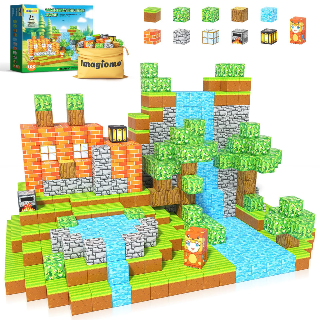 100PCS Magnetic Blocks - Build Mine Magnet World Forest Fox Adventure Set, Magnetic Toys Kids Games for Boys & Girls Age 3-5 5-7 8-12, Sensory Construction Outdoor Toys for Toddlers Birthday Gifts