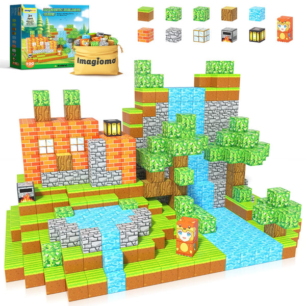 100PCS Magnetic Blocks - Build Mine Magnet World Forest Fox Adventure Set, Magnetic Toys Kids Games for Boys & Girls Age 3-5 5-7 8-12, Sensory Construction Outdoor Toys for Toddlers Birthday Gifts
