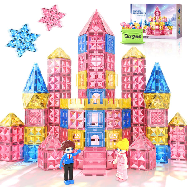 Diamond Magnetic Tiles for Kids: Magnet Building Blocks for Girls & Boys Age 3-8 Princess Castle Toy Birthday Sensory Game 4 5 6 7 8 12 Year Old Learning Classroom Must Have Decor