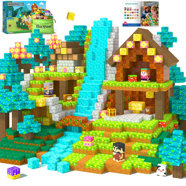 Soyee 150PCS Magnetic Blocks - Magnetic Building Blocks Stacking Magnets Toys for Kids Montessori Sensory STEM Toddler Construction Toys for Ages 3-5 5-7 8-13 Christmas Birthday Gifts