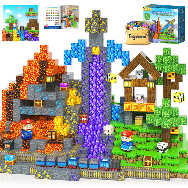 200PCS Magnetic Blocks STEM Sensory Kids Building Toys Magnetic Tiles with Magnet Board for Kids Ages 3+ Birthday for 3-5 6-7 8-12 Year Old Boys & Girls