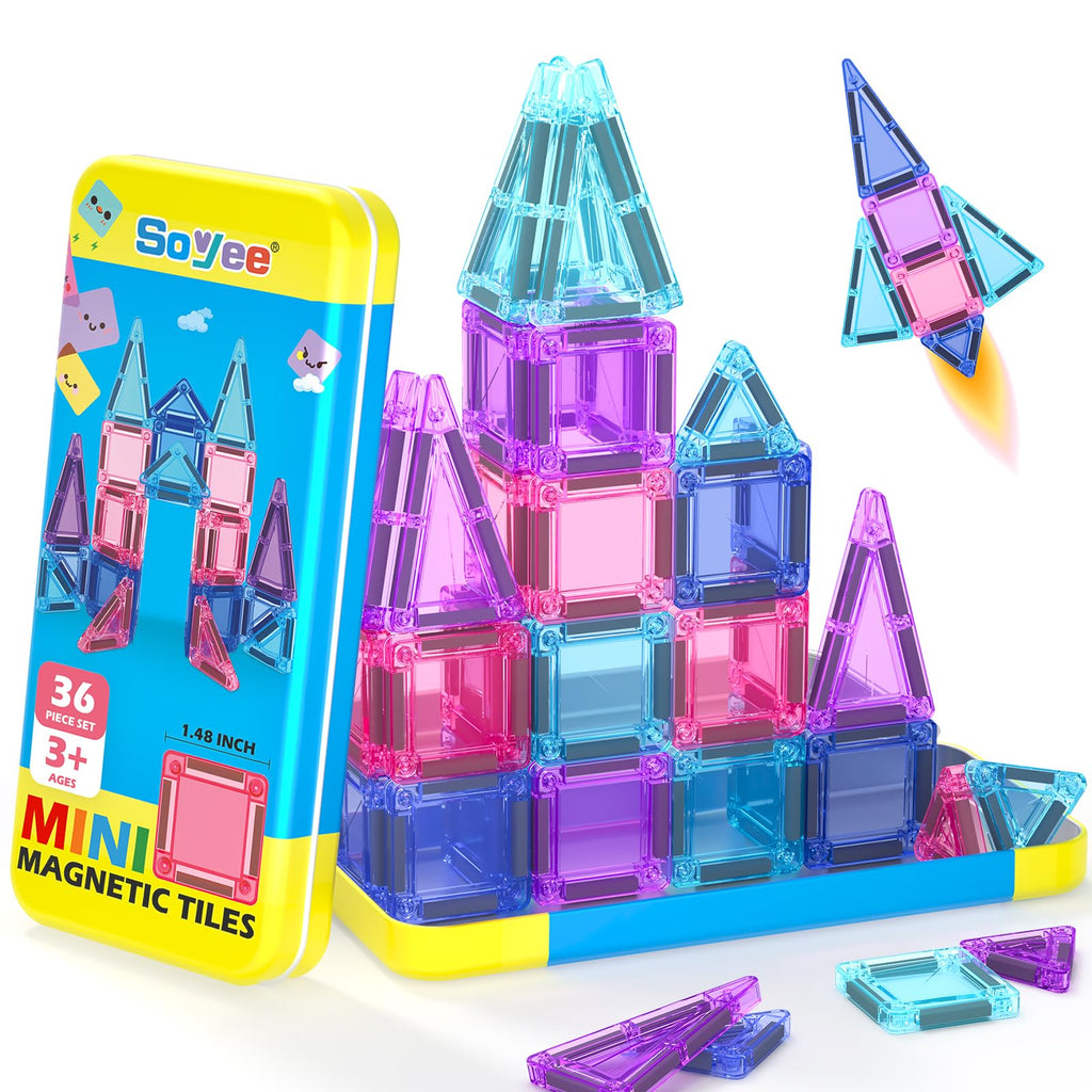 Soyee Magnetic Tiles Toddler Toys Travel Essential Games Magnet Building Blocks STEM Sensory Educational Toys for 3 4 5 6 7 8+ Year Old Boys Girls Christmas Birthday Gifts