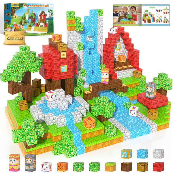Magnetic Blocks - Build Mine Magnet World Set for Kids Age 3-5 6-8, STEM Sensory Toys for Toddlers, Gifts for 3+ Years Old Girls & Boys, 1" Magnet Cubes, Classroom Must Haves, and Sensory Outdoor Toys