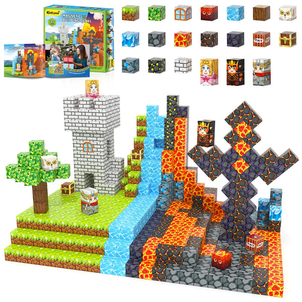 100PCS Magnetic Blocks -Build Mine Magnet World Forest & Lava Set, Magnet Building Toys for Kids Ages 5-7, STEM Sensory Toddler Toys for 3+ Year Old Boys & Girls, Creativity Birthday Gifts for Child
