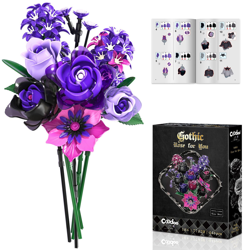 Gothic Rose Bouquet Building Set, Compatible with Lego Flowers, Halloween Botanical Collection for Home Decor, Creative Gifts for Valentine’s Day, Birthday & Teen Girl Gifts
