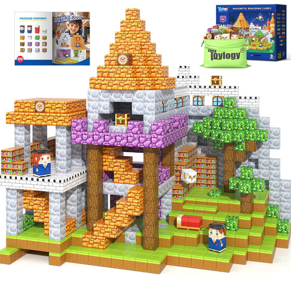 100PCS Magnetic Blocks-Build Mine Magnet World Magic School Edition, Magnetic Kids Building Toys for Toddler Kids Ages 3-5 4-8 6-8, Birthday Gifts for 3+ Boys&Girls