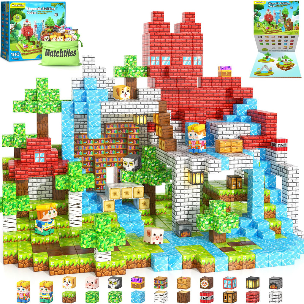 Magnetic Blocks - Mine Magnet World Building Toys for Kids Ages 5-7 6-8 8-12, STEM Magnetic Building Blocks Kids Sensory Toys Games, Present for 3+ Year Old Boys and Girls