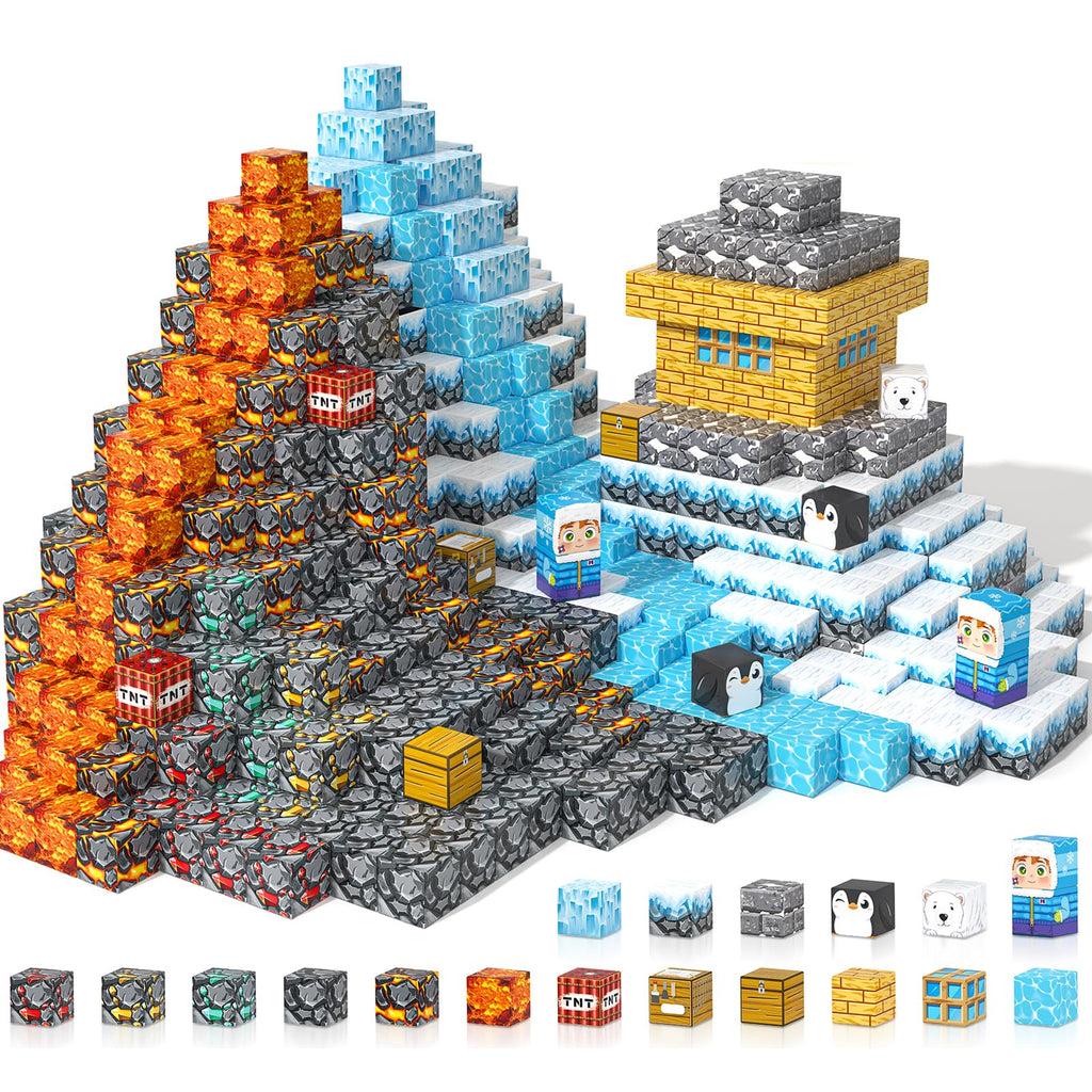 Large Magnetic Blocks 110PCS Ice Fire World Inspired Playset Kids Magnet Toys 1 inch Building Cubes Magworld Add-on Building Craft Sensory Toys Game Gifts for Kids Ages 3-5 4-6 5-7 8-12