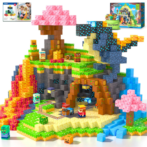 Magnetic Blocks 150 PCS Building Toys for Ages 4-8 9-12 3-5 Forest & Mine Theme Magnet Building Cubes STEM Sensory Toys for Kids for Boys & Girls