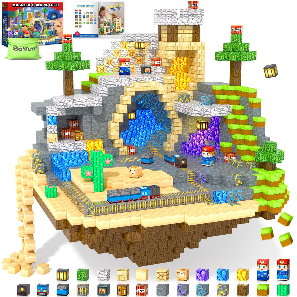 Soyee 150 PCS Magnetic Blocks: Magnet Building Toys for Kids Ages 4-8, STEM Sensory Building Cubes for Toddlers, Build Mine Magnet World Set for 3-12 Boy Girl Years Old Birthday
