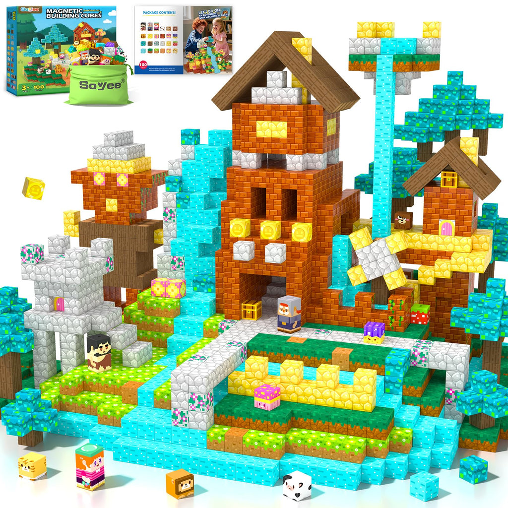 Magnetic Blocks Building Toys Games for 3 4 5 6 7 8 9 Years Old Boys & Girls Magnet STEM Sensory Toddler Kids Learning Toys Xmas Birthday Gifts for Ages 3+