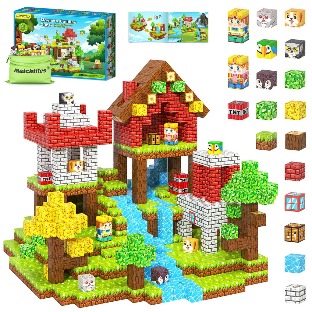 150PCS Magnetic Blocks with Forest Animals Toys, Build Mine Magnet World Set, Magnetic Tiles Building for Boys & Girls Age 4-8 5-7, STEM Montessori Sensory Toys for 3+ Toddlers Kids Gifts