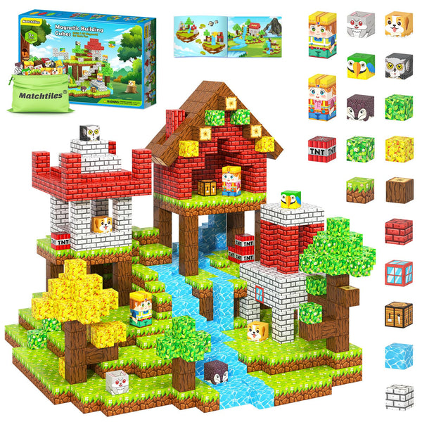 150PCS Magnetic Blocks with Forest Animals Toys, Build Mine Magnet World Set, Magnetic Tiles Building for Boys & Girls Age 4-8 5-7, STEM Montessori Sensory Toys for 3+ Toddlers Kids Gifts