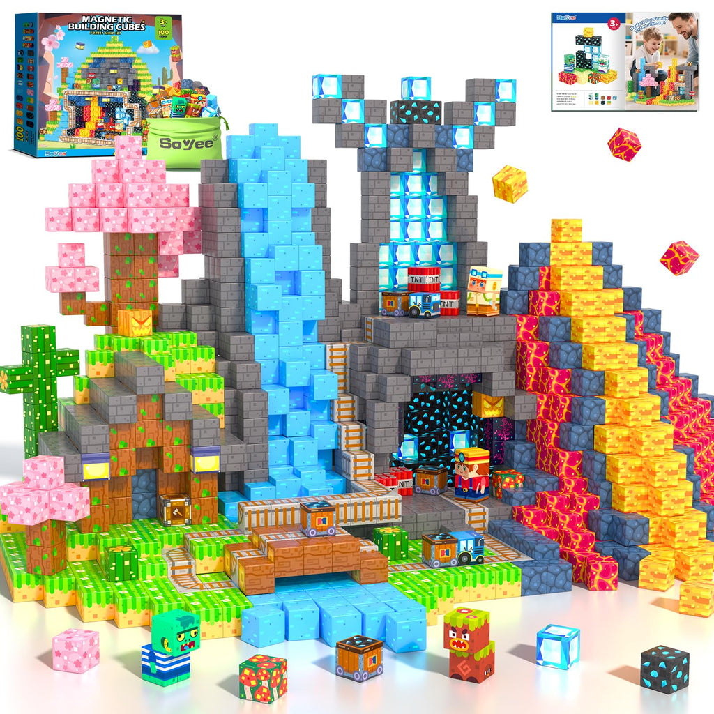Magnetic Blocks 100 PCS Building Toys for Ages 4-8 9-12 3-5 Forest & Mine Theme Magnet Building Cubes STEM Sensory Toys for Kids Ages 3 4 5 6 7 8 9 10 11 12 Year Old Boys Girls Birthday Gifts