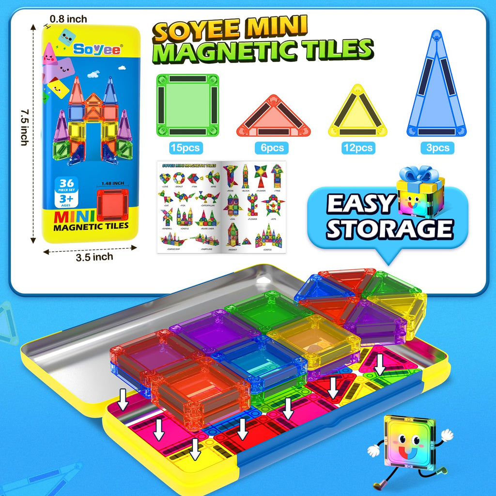 thumbnail image 2 of Magnetic Tiles Toddler Toys - Mini Magnetic Blocks In A Travel Tin 2 of 10