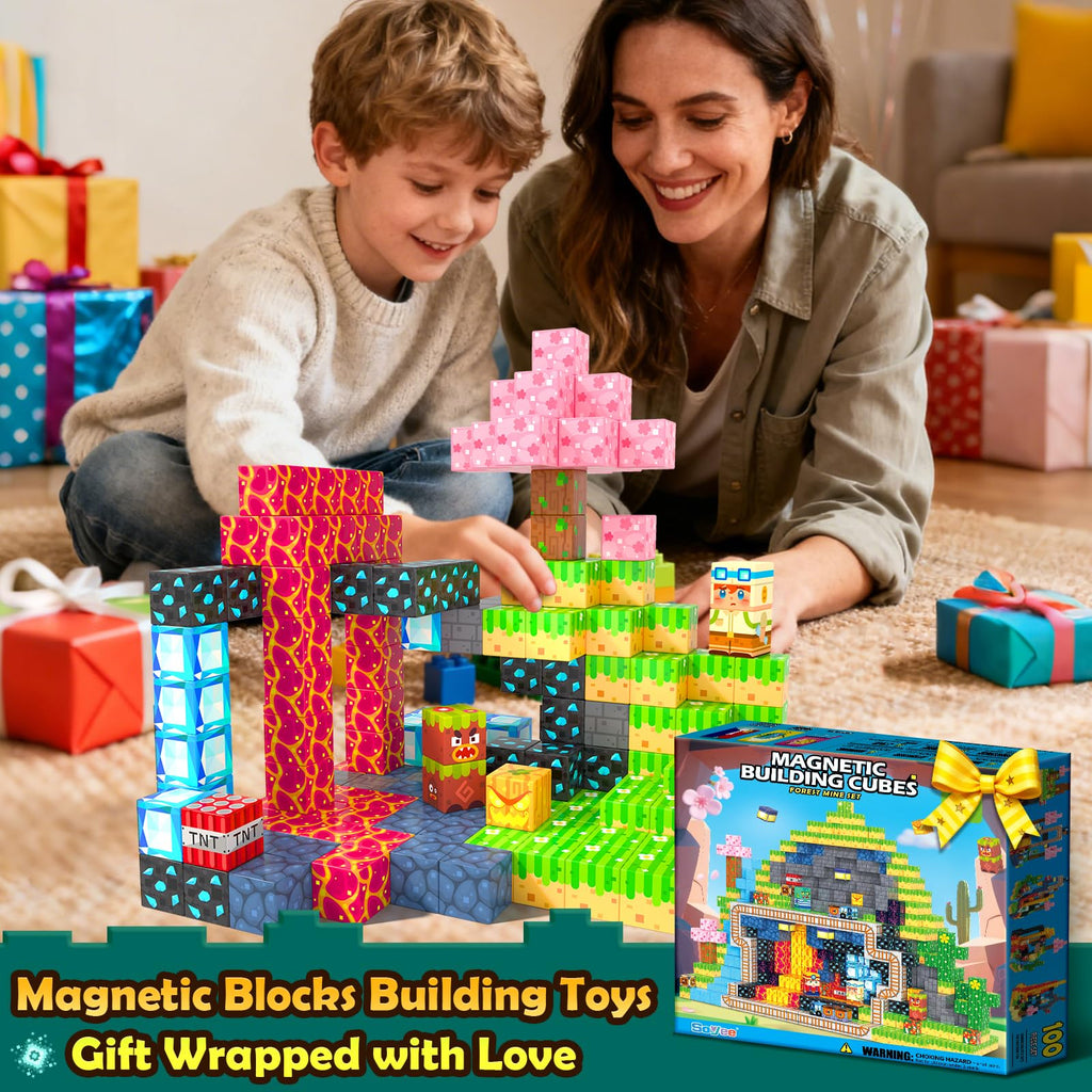 Magnetic Blocks 100 PCS Building Toys for Ages 4-8 9-12 3-5 Forest & M ...
