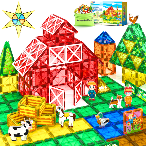 Magworld® Magnetic Tiles Farm Animals Toys for Toddlers, Magnetic Building Blocks STEM Toys for 3+ Year Old Boys and Girls, Montessori Sensory Educational Magnet Toys Classroom Must Haves Ideal Gifts for Kids