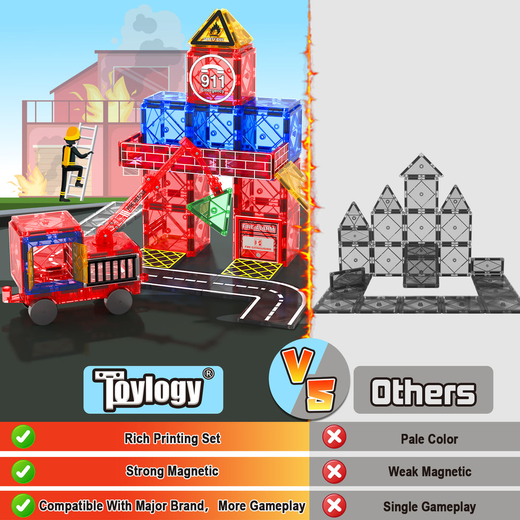 知育玩具 mkrs Magworld® Magnetic Tiles Road Set with Magnetic Crane Car Toys