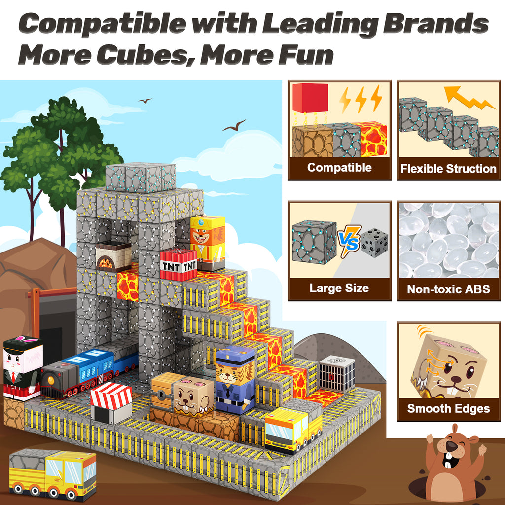 Magnetic Blocks - Build Mine Magnet World® Mine Train Track Set, Magnetic Building Blocks Toddler Toys STEM Sensory Outdoor Toys for 3+ Year Old Boys & Girls, Kids Toys for Ages 4-6 6-8 5-7
