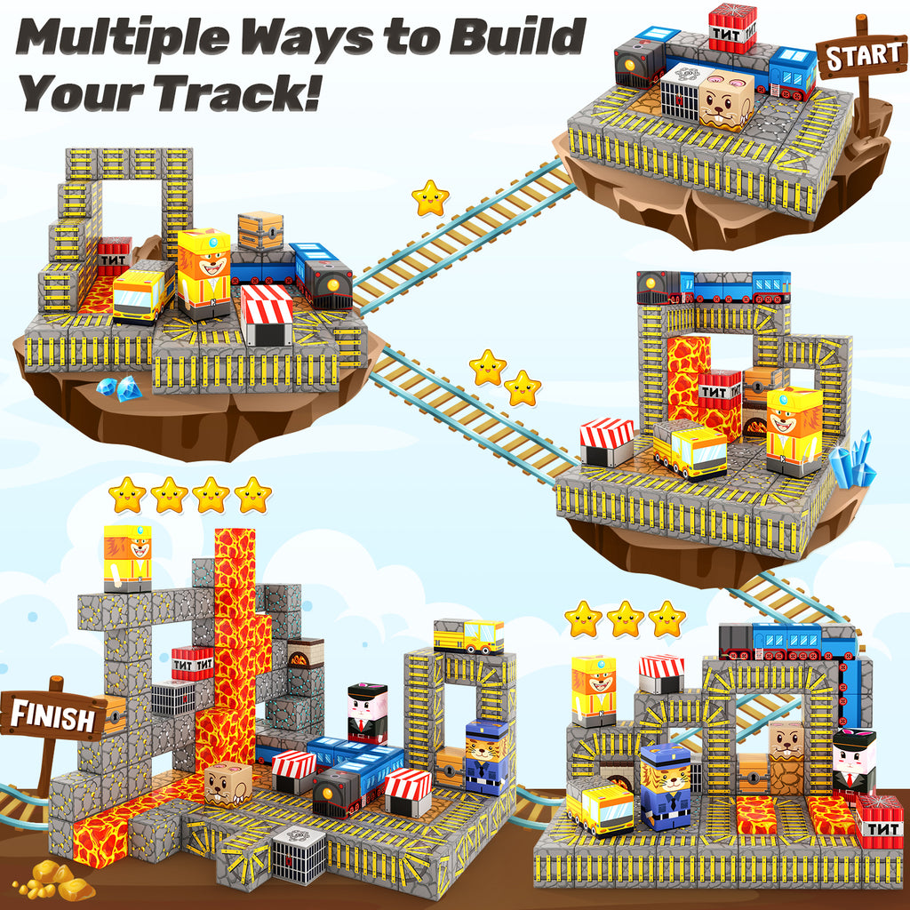 Magnetic Blocks - Build Mine Magnet World® Mine Train Track Set, Magnetic Building Blocks Toddler Toys STEM Sensory Outdoor Toys for 3+ Year Old Boys & Girls, Kids Toys for Ages 4-6 6-8 5-7