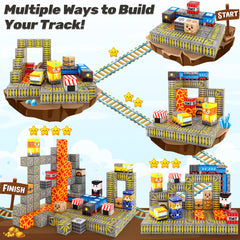 Magnetic Blocks - Build Mine Magnet World® Mine Train Track Set, Magnetic Building Blocks Toddler Toys STEM Sensory Outdoor Toys for 3+ Year Old Boys & Girls, Kids Toys for Ages 4-6 6-8 5-7