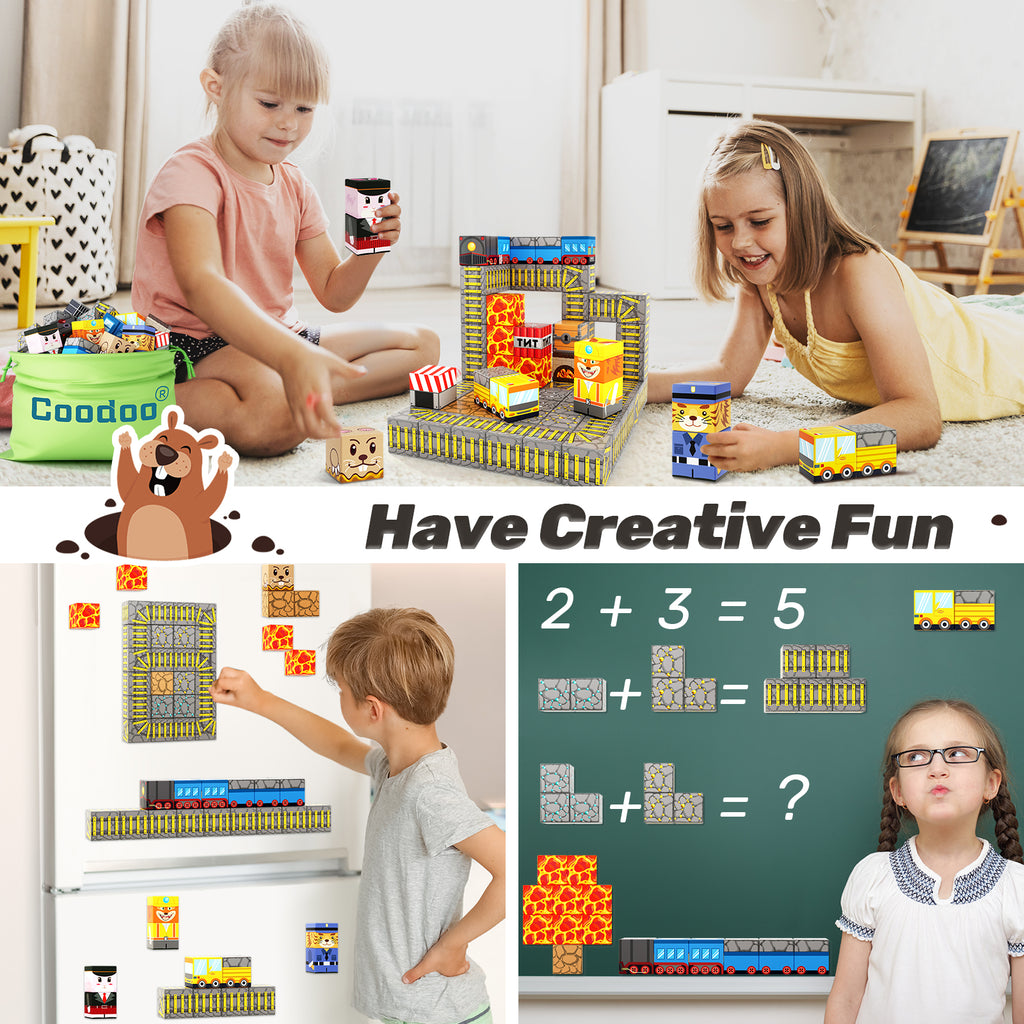 Magnetic Blocks - Build Mine Magnet World® Mine Train Track Set, Magnetic Building Blocks Toddler Toys STEM Sensory Outdoor Toys for 3+ Year Old Boys & Girls, Kids Toys for Ages 4-6 6-8 5-7