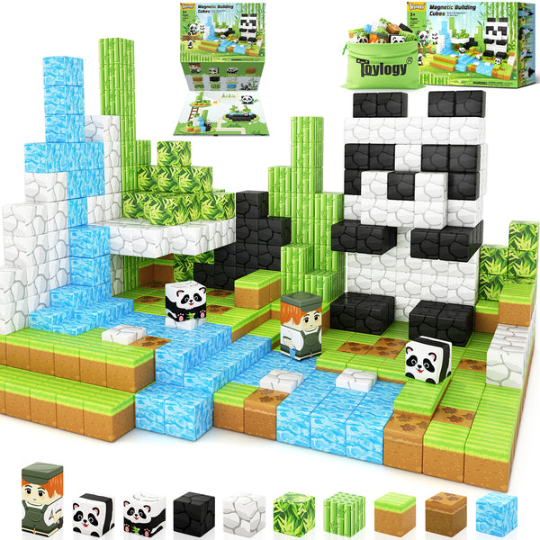 Magnetic Blocks-Build Mine Magnet World Panda Edition, Magnetic Tiles Building Blocks for Boys & Girls Age 3-5 4-8 5-7, Kids STEM Sensory Learning Outdoor Toys for 3+ Years Old Girls Boys Gifts