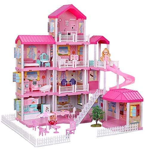 Dollhouse with Dollhouse Furniture and Dolls Dream Doll House for Little Girls 5 Year Olds 1:12 Scale for Kids Pretend Play Doll House Toy Playset Perfect Toddler Girls and Kids' Toy with Accessories