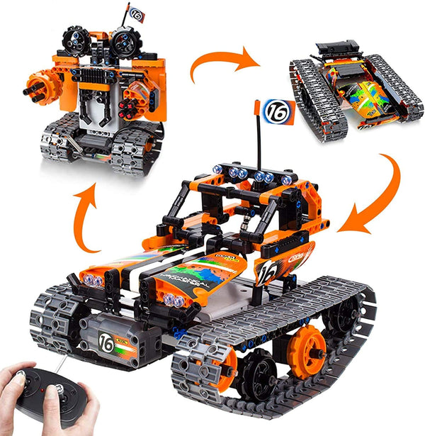 3-in-1 STEM Remote Control Building Kits-Tracked Car/Robot/Tank, 2.4Ghz Rechargeable RC Racer Toy Set Gift for 8-12,14 Year Old Boys and Girls, Best Engineering Science Learning Kit for Kids (392pcs)