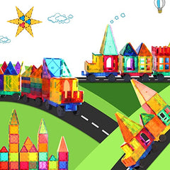 Magworld® Magnetic Tiles with 2 Cars Kids Gifts Boys Toys for 3 Year Old Boys Educational Toys for Toddlers Kids Age 3-5 4-8 Car Train Building Toys